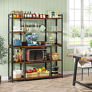 Baker's Rack With Hutch, 5 Tier Kitchen Storage Shelf, Freestanding Utility Pantry Organizer With Hooks And Microwave Stand - Black by HouseOfZazla