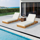 Premium Acacia Wood Lounge Chaise Set With Water Resistant Cushions, Adjustable Recline - Cream / Teak