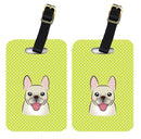 Checkerboard Lime Green French Bulldog Luggage Tag