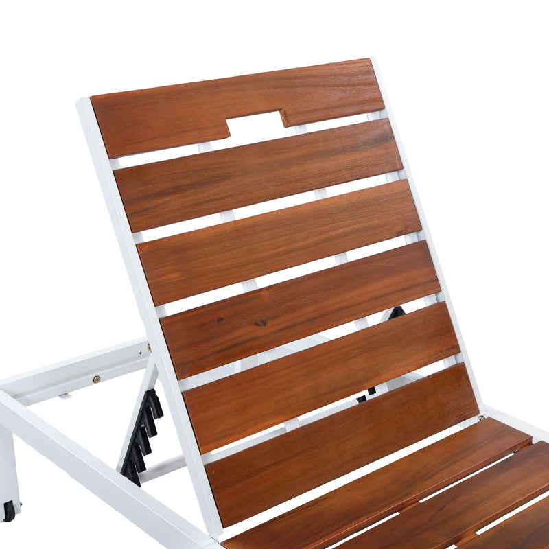 Outdoor Chaise Pool Lounge Chairs With Adjustable Backrest - Brown / White, photo 14 of 17