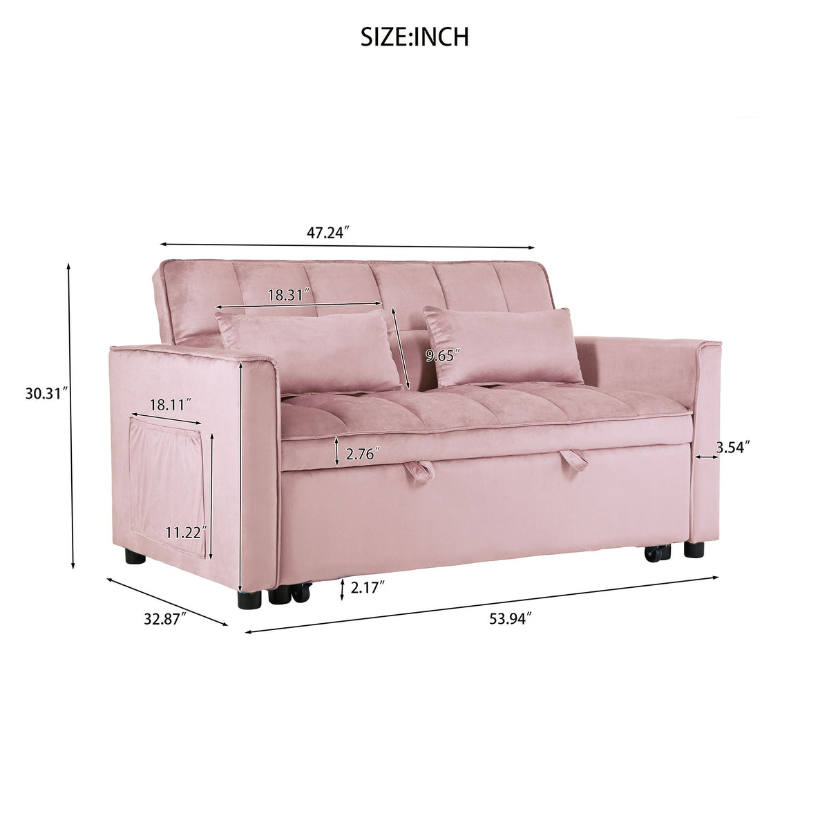 3 In 1 Pull Out Couch Convertible Sofa Bed With Reclining Backrest, photo 29 of 35