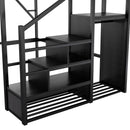 Queen Size Loft Bed With Stairs, Storage Shelves, Wardrobe - Black by HouseOfZazla