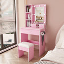 Vanity Table With Mirror, Adjustable LED Lights, Power Outlet, Hairdryer Holder & Stool by Unique Piece Furniture
