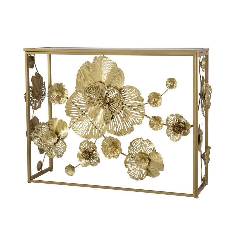 39.5" x 12" x 30.5" Gold Console Table with Mirrored Glass Top, Modern Entryway Table for Living Room Foyer Entryway
