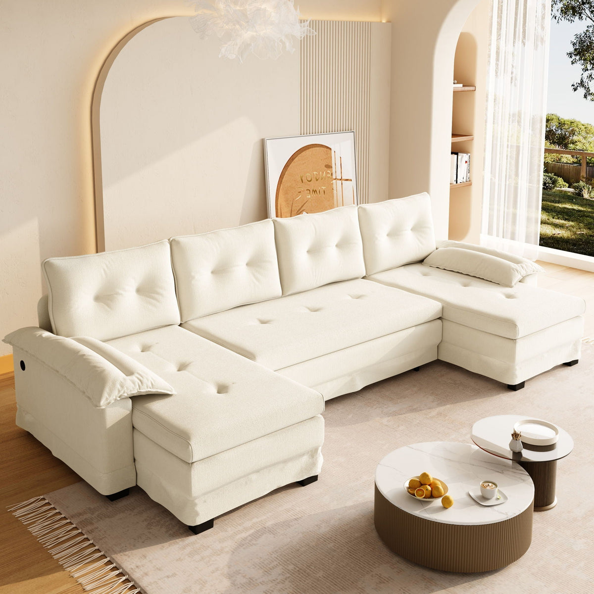U-Shaped Sleeper Sofa With Pull Out Bed, Removable Armrests & USB Ports For Living Room, photo 12 of 12