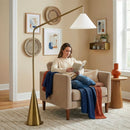 Lisbon - Floor Lamp With On / Off Switch Coned Base Hanging Shade - Antique Brass / White by HouseOfZazla