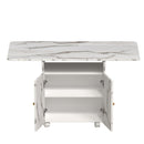 Versatile Marble Folding Dining Table With Storage Rack And Cabinet, 6 Wheels - White by HouseOfZazla