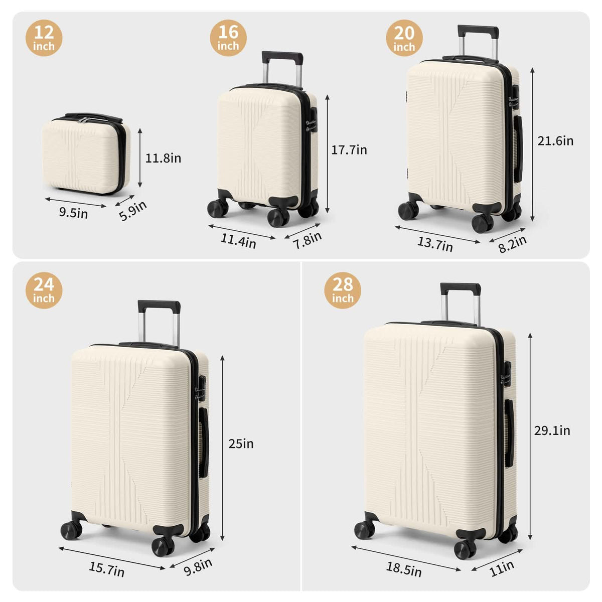 5-Piece Lightweight Luggage Set with Lock – 12/16/20/24/28 Inch, photo 5 of 15