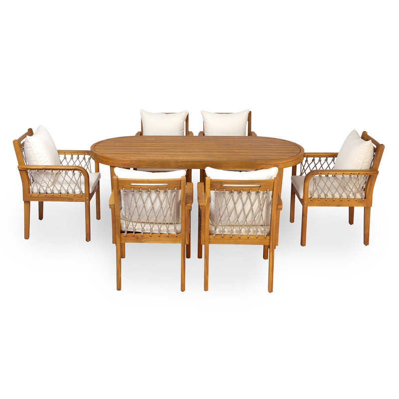 7-Piece Outdoor Acacia Wood Dining Set, photo 4 of 10