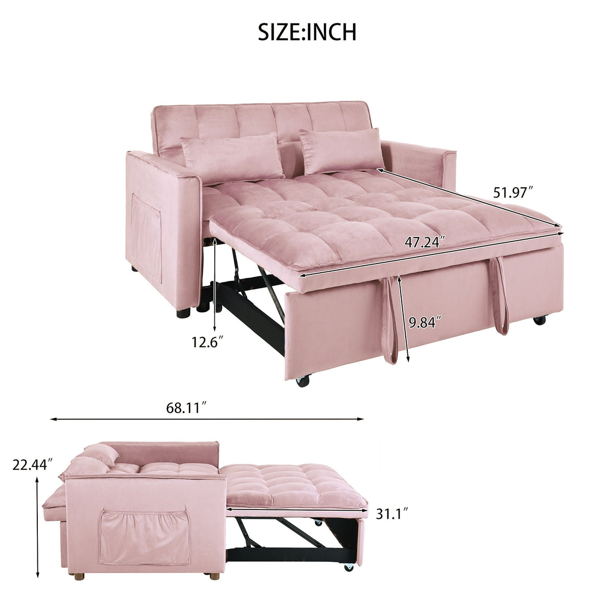 3 In 1 Pull Out Couch Convertible Sofa Bed With Reclining Backrest, photo 30 of 35