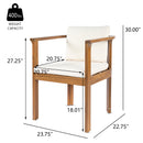 Outdoor Dining Chair Set of 4 with Curved Acacia Wood Arms and Cream Cushions by HouseOfZazla