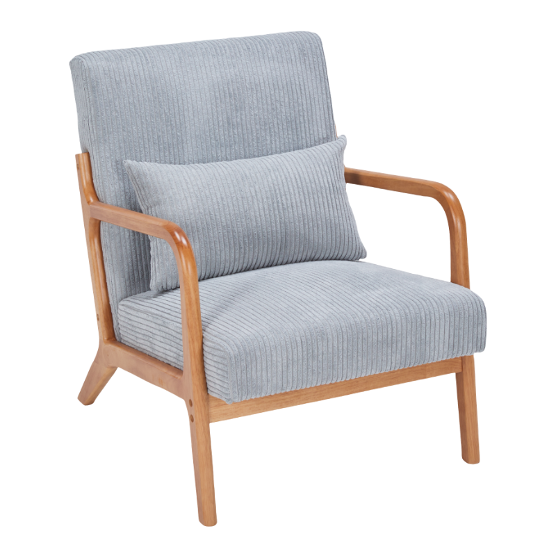 Mid-Century Modern Accent Chair, Arm Chair Living Room Chairs with Pillow Upholstered Reading Chair with Solid Wood Frame &  Living Room Bedroom Balcony (Antique Dark Grey)
