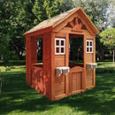 All Wooden Kids Playhouse with 2 windows and flowerpot holder,42"Lx46"x55"H,Golden Red