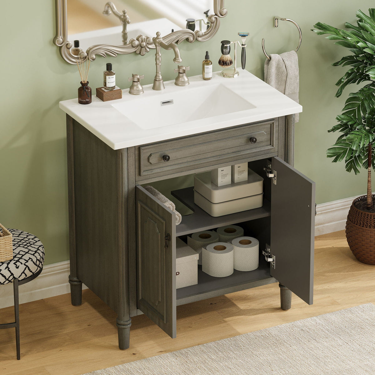 Vintage Bathroom Vanity With Sink, Rustic Cabinet With Soft Close Doors, photo 25 of 30