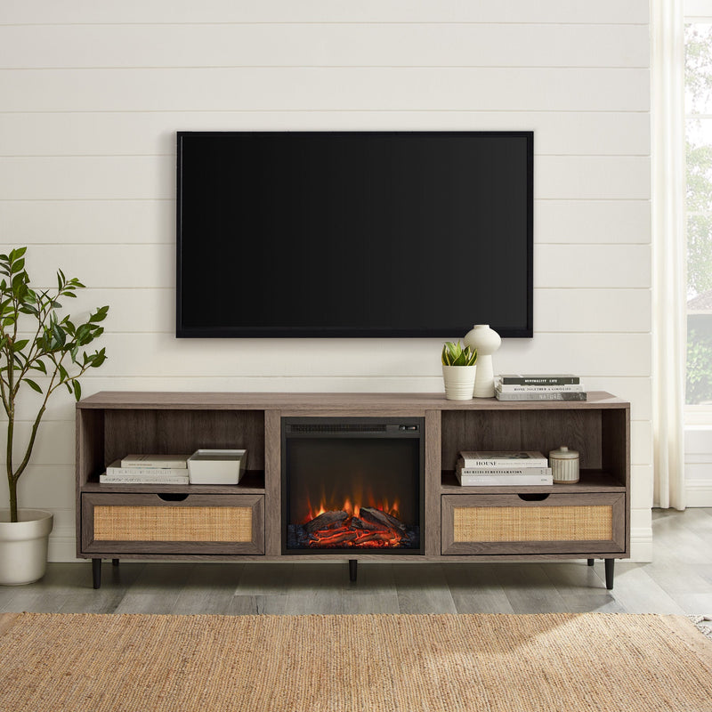 70" Modern Rattan Door Fireplace Console