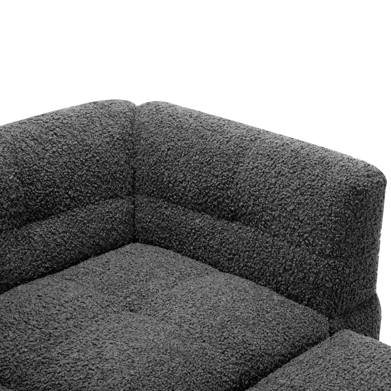 87.7" Sectional Sofa Cozy Teddy Fleece Fabric Sectional Sofa Couch with Two USB Ports a Movable Storage Ottoman and Two Lumbar Pillows for Living Room, Gray