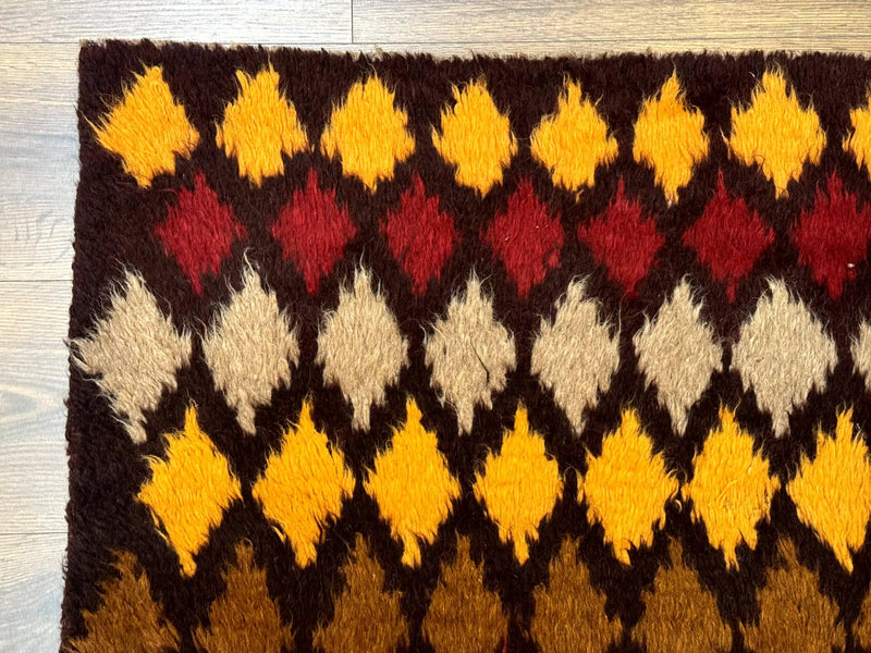 Shaggy Balouch Rug 3x4, Tribal Rug, Afghan Rug, Brown, Multicolor