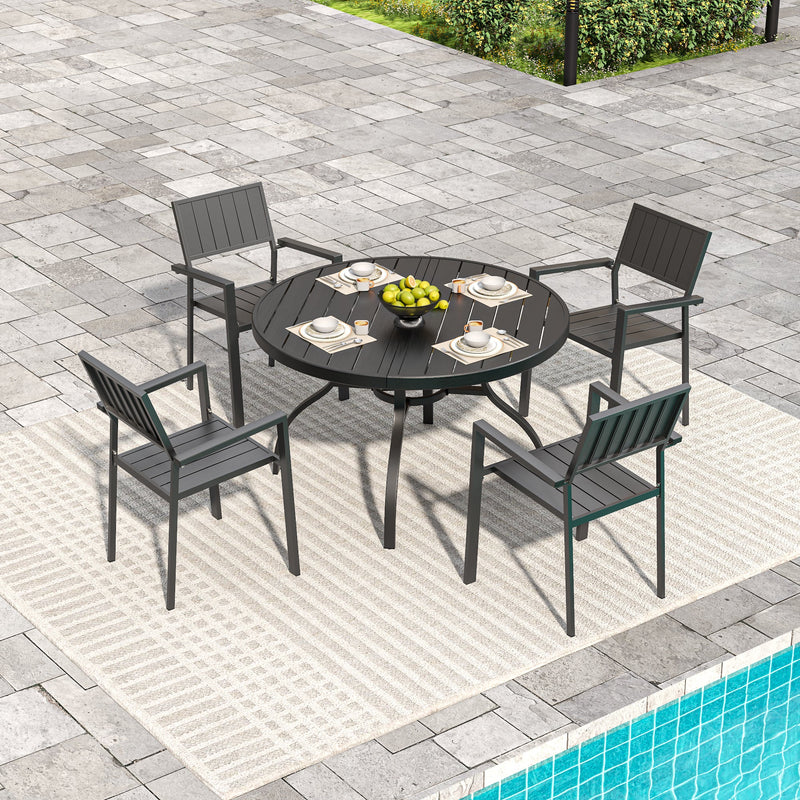 Round Faux Wood Slat Patio Table 47" with Umbrella Hole, photo 8 of 9