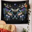 Celestial botanical tapestry wall hanging black bedroom decor by Decorbites