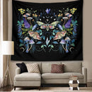 Celestial botanical tapestry wall hanging black bedroom decor by Decorbites