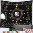 Celestial moon phase floral tapestry black bedroom wall hanging by Decorbites