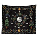 Celestial moon phase floral tapestry black bedroom wall hanging by Decorbites
