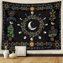 Celestial moon phase floral tapestry black bedroom wall hanging by Decorbites