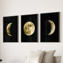 Celestial Moon 3 Piece Wall Decor. Gold Full Moon, Phases by Wall Art Set