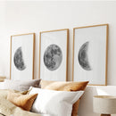 Moon Phases Set of 3 Prints. Black and White Lunar Cycle by Wall Art Set