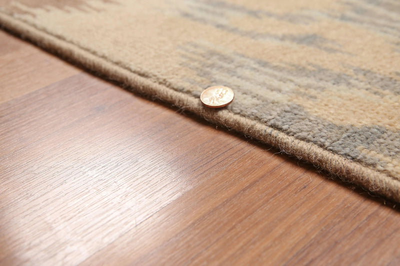 8' x 10' Hand Knotted Ikat Design 100% Wool Pile Area Rug Tan