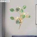 GobekUsa Ceramic and Crystal Branch Wall Lamp with 3 Bulbs and Rose/Leaf Design in Black/White for Bedroom Sconce Lighting