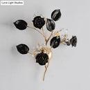 GobekUsa Ceramic and Crystal Branch Wall Lamp with 3 Bulbs and Rose/Leaf Design in Black/White for Bedroom Sconce Lighting