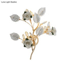 GobekUsa Ceramic and Crystal Branch Wall Lamp with 3 Bulbs and Rose/Leaf Design in Black/White for Bedroom Sconce Lighting