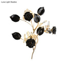 GobekUsa Ceramic and Crystal Branch Wall Lamp with 3 Bulbs and Rose/Leaf Design in Black/White for Bedroom Sconce Lighting