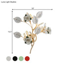 GobekUsa Ceramic and Crystal Branch Wall Lamp with 3 Bulbs and Rose/Leaf Design in Black/White for Bedroom Sconce Lighting