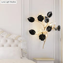 GobekUsa Ceramic and Crystal Branch Wall Lamp with 3 Bulbs and Rose/Leaf Design in Black/White for Bedroom Sconce Lighting