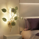 GobekUsa Ceramic and Crystal Branch Wall Lamp with 3 Bulbs and Rose/Leaf Design in Black/White for Bedroom Sconce Lighting