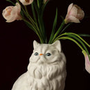 GobekUsa Ceramic White Cat Vase for Desk Decor and Artificial Flowers Arrangement
