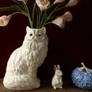 GobekUsa Ceramic White Cat Vase for Desk Decor and Artificial Flowers Arrangement
