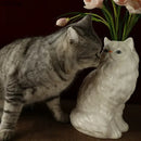 GobekUsa Ceramic White Cat Vase for Desk Decor and Artificial Flowers Arrangement