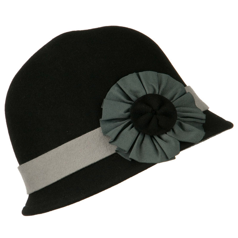 Wool Felt Cloche with Flower Detail