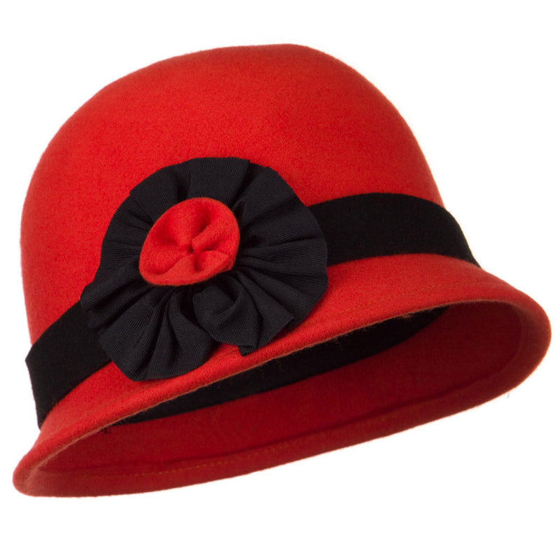 Wool Felt Cloche with Flower Detail