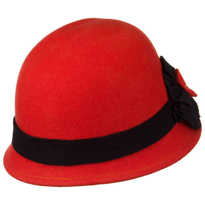 Wool Felt Cloche with Flower Detail