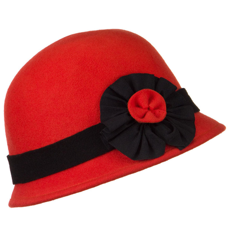 Wool Felt Cloche with Flower Detail
