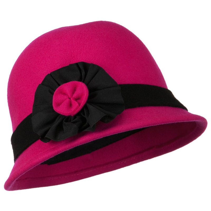 Wool Felt Cloche with Flower Detail