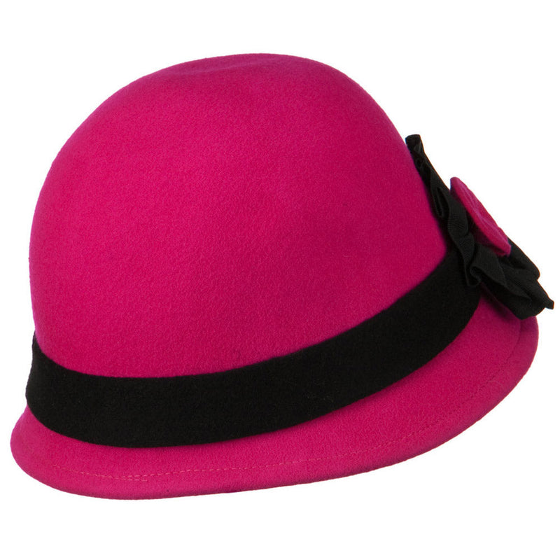 Wool Felt Cloche with Flower Detail