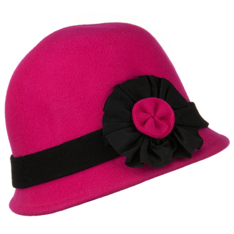 Wool Felt Cloche with Flower Detail