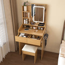 Vanity Table With LED Mirror, Power Outlet, Hairdryer Holder & Padded Stool by HouseOfZazla