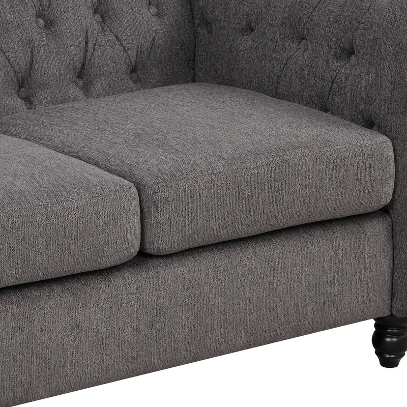 60" modern sofa Dutch plush upholstered sofa, solid wood legs, buttoned tufted backrest, gray