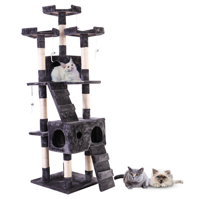 67" Multi-Level Cat Tree Tower, Kitten Condo House with Scratching Posts, Kitty Play Activity Center, Gray